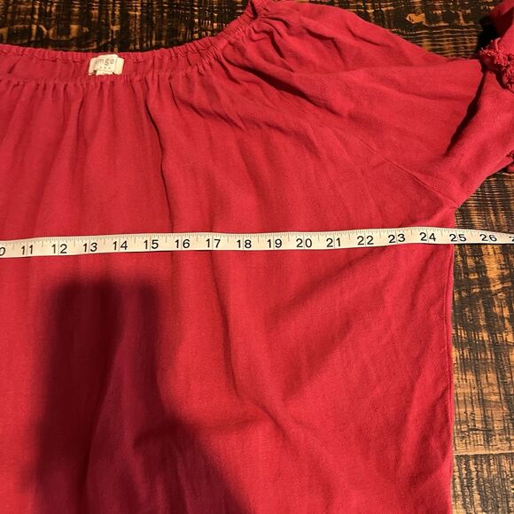 Umgee USA M Red Shirt Top Fringe Front Tie Linen Blend Boho Festival 211 - Picture 6 of 7